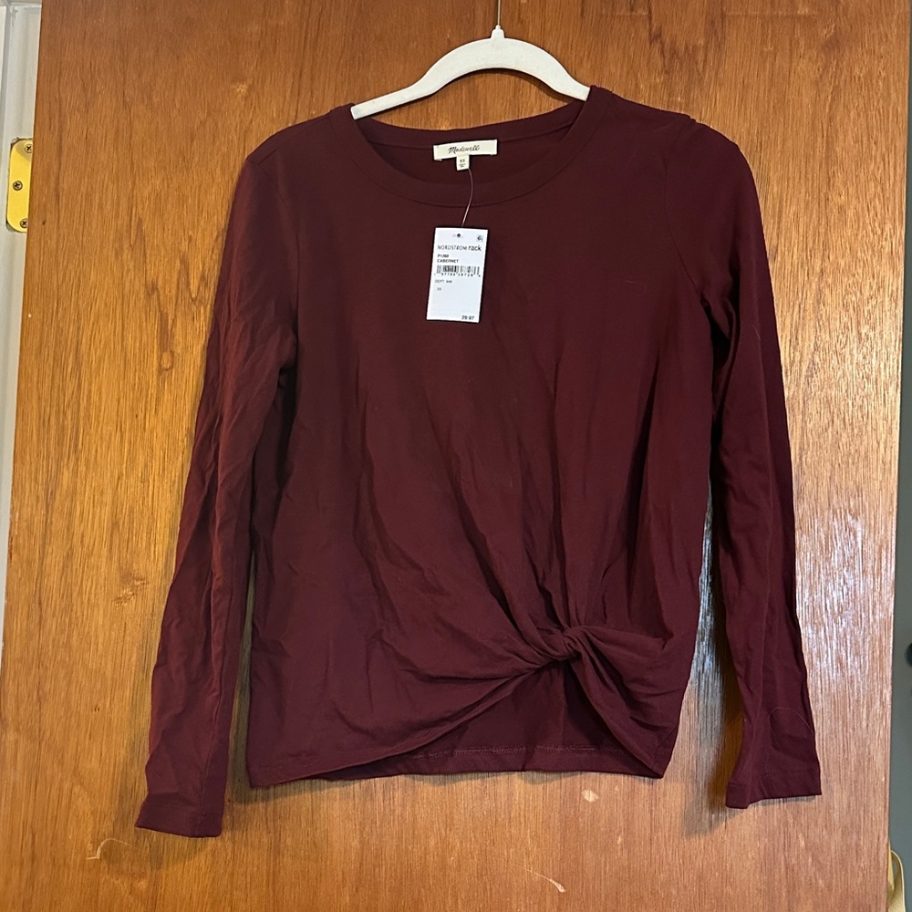 Madewell Long Sleeve Twist Waist Top - Cabernet